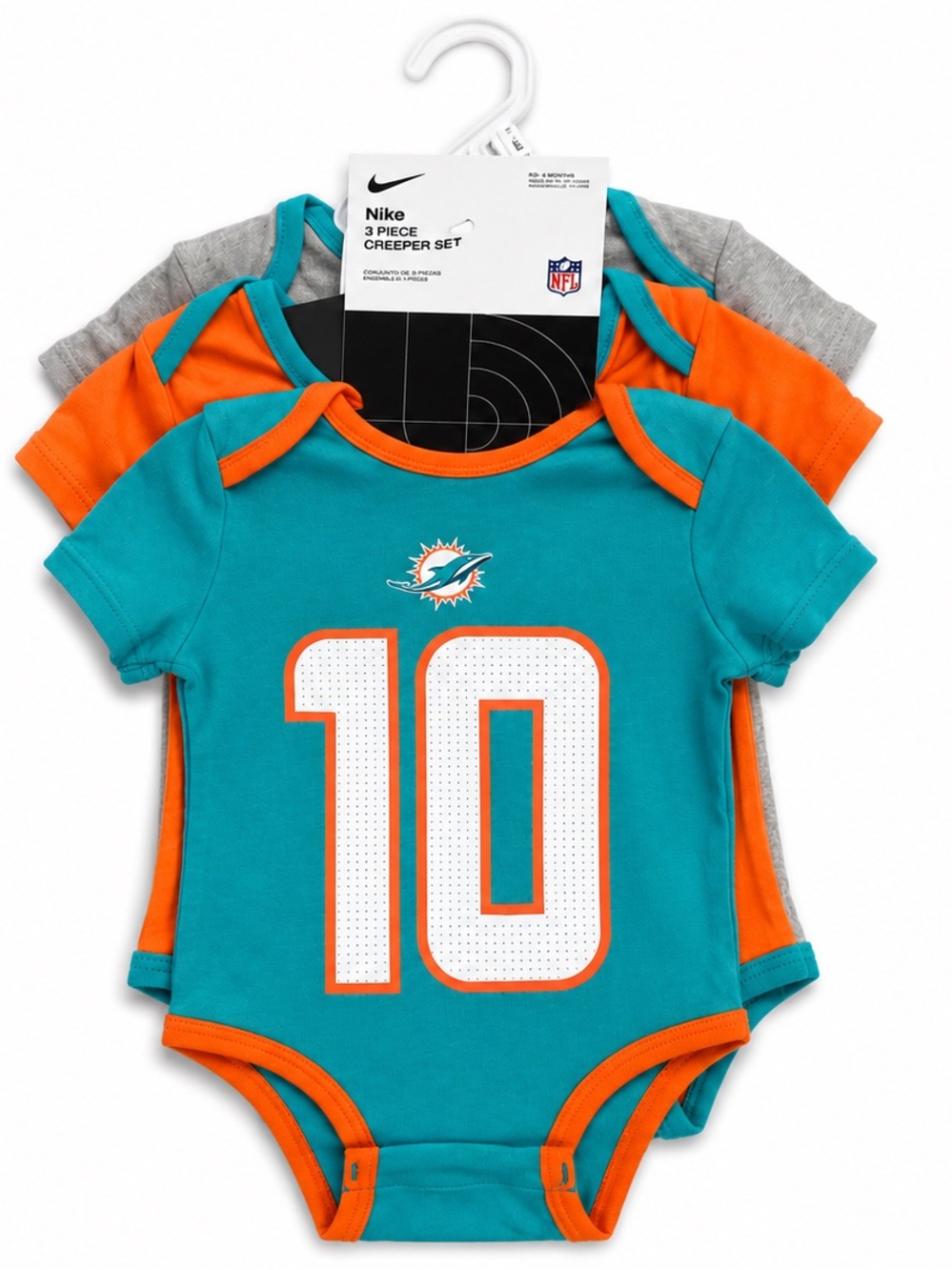 Nike Tyreek Hill #10 Miami Dolphins Baby 3PC Creeper Set Infant 3/6M NFL